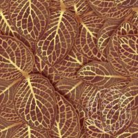 Clusters of warm-brown leaves with the veins clearly outlined in metallic gold. The leaf clusters are overlapped and stacked on top of one another, each one casting a shadow on those below, for many layers, so no background is visible. There is a faint watermark in the bottom right corner that says Kella Hanna-Wayne & Co.