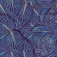 Clusters of three royal blue leaves with the veins clearly outlined in metallic silver. The leaf clusters are overlapped and stacked on top of one another, each one casting a shadow on those below, for many layers, so no background is visible. There is a faint watermark in the bottom right corner that says Kella Hanna-Wayne & Co.